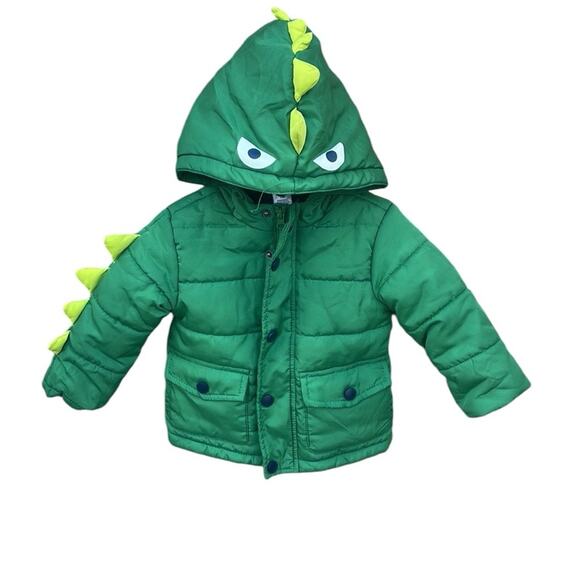 Little Me Green Dinosaur Hooded Puffer Jacket Size 12 Months - Picture 1 of 7